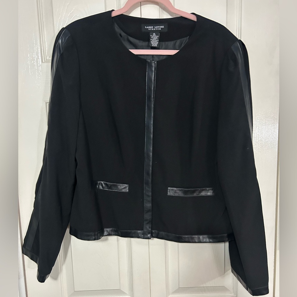 Larry Levine Black Blazer with Faux Leather Trim